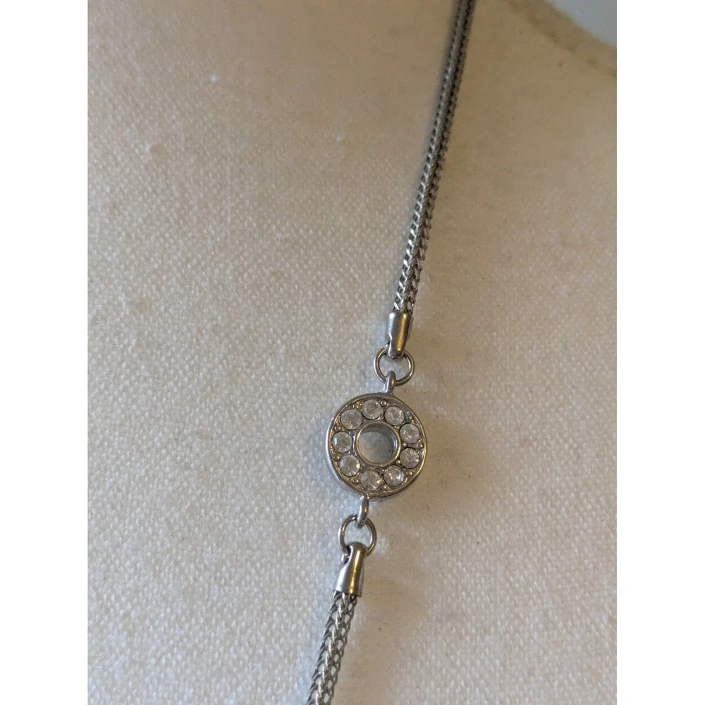 Rhinestone Station Necklace In Silver Tone Long 34
